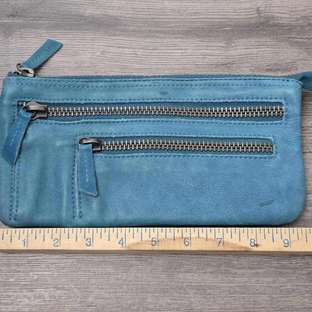 Holding Horses Leather Wristlet Wallet Blue Zipper Weatern Cowgirl Boho Cottage